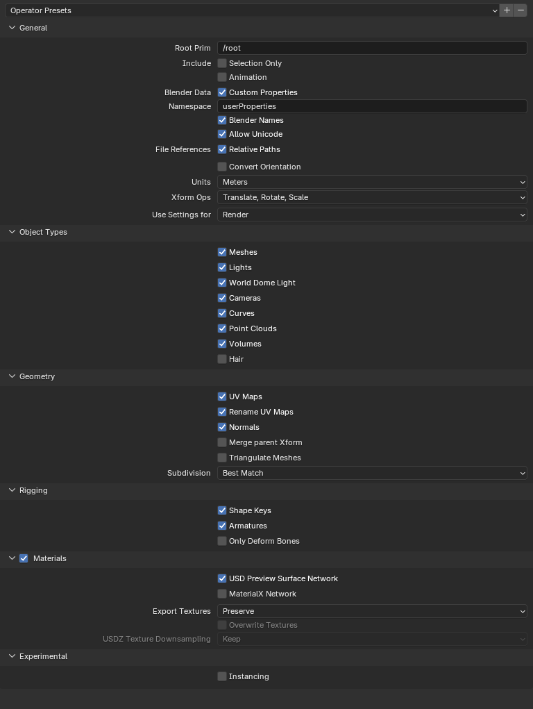 Blender USD import dialog