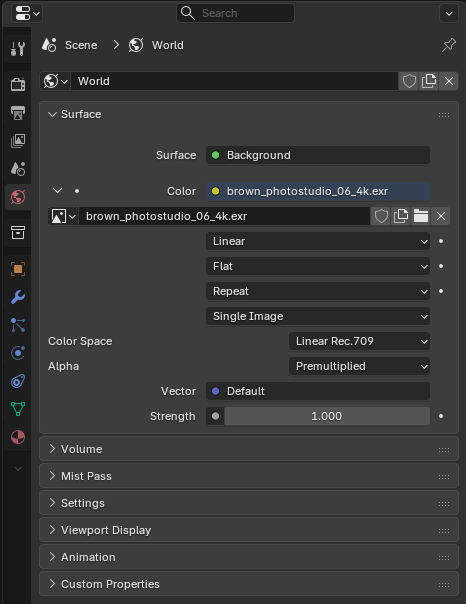 World Properties — HDRI setup