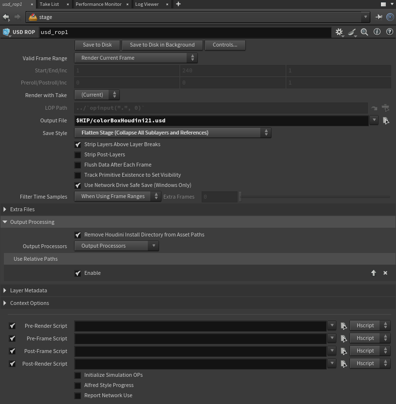 USD ROP save settings