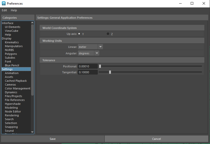 Maya Preferences — Working Units