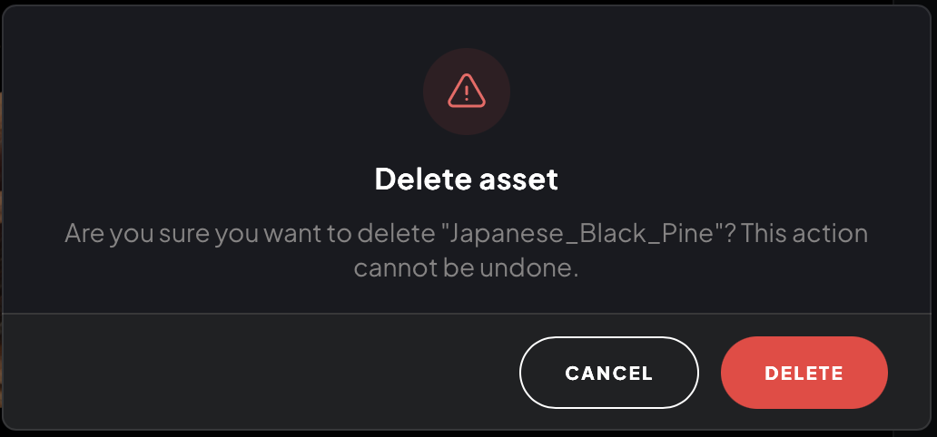 Delete asset confirmation dialog